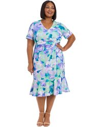 London Times - Plus Size Floral-print Twist-front Midi Dress - Lyst