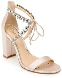 Badgley Mischka - Thamar Rhinestone Tie Detail Block Heel Evening Sandals - Lyst