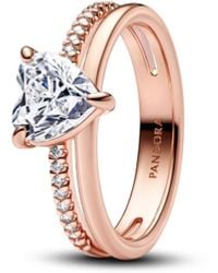 PANDORA - Sterling Silver Double Band Heart Ring - Lyst