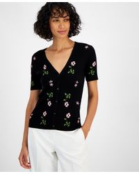 Tahari - Embroidered V-neck Cardigan Sweater - Lyst