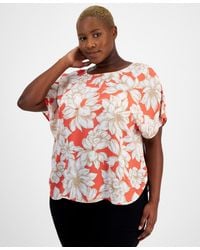 Anne Klein - Plus Size Printed Boat-neck Short-sleeve Top - Lyst