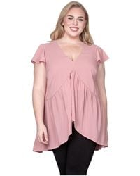 Standards & Practices - Plus Size Deep V-neck Ruffle Cap Sleeve High-low Hem Tunic Blouse - Lyst