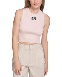 Calvin Klein - Ribbed Angled-hem Cropped Logo Top - Lyst