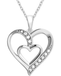 Macy's - Diamond Double Heart 18" Pendant Necklace (1/10 Ct. T.w. - Lyst