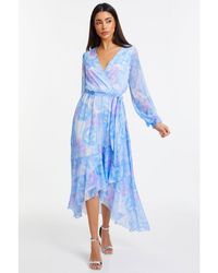 Quiz - Chiffon Water Color Long Sleeve Maxi Dress - Lyst
