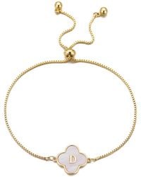 Adornia - Gold Mother Of Pearl Initial Clover Bolo Bracelet - Lyst