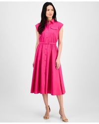 Tahari - Spread-collar Button-front Midi Dress - Lyst