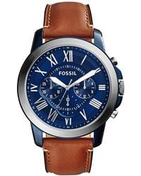 Fossil - Chronograph Grant Light Brown Leather Strap Watch 44mm - Lyst