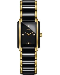 Rado - Women's Swiss Integral Diamond Accent Black Ceramic & Gold-tone Stainless Steel Bracelet Watch 23x33mm R20845712 - Lyst