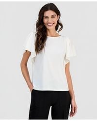 Anne Klein - Crewneck Cascade-flutter-sleeve Top - Lyst