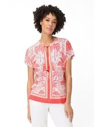 Olsen - Ornamental Botanic Print Split Neck T-shirt - Lyst