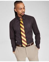 Tayion Collection - Slim-fit Gold Trim Solid Dress Shirt - Lyst