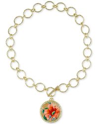 Patricia Nash - Gold-tone Flower-print Leather 21" Pendant Necklace - Lyst