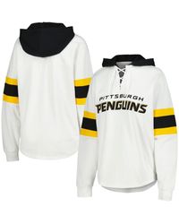 G-III 4Her by Carl Banks - White/black Pittsburgh Penguins Goal Zone Long Sleeve Lace-up Hoodie T-shirt - Lyst