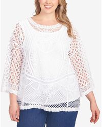 Ruby Rd. - Plus Size Floral Blocked Crochet Crew Neck Top - Lyst