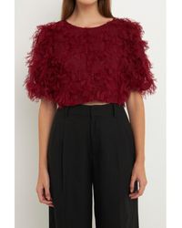 Endless Rose - Gridded Mesh Feathered Cropped Top - Lyst