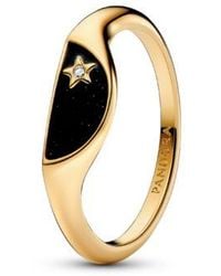 PANDORA - Halved Enamel Signet With Clear Cubic Zirconia Stones Ring - Lyst