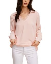 Fever - Solid Soft Crepe Top W/ Collar Lace - Lyst