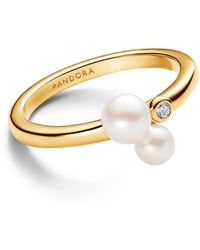 PANDORA - 14k -plated Timeless Duo Treated Freshwater Cultured Pearls Ring - Lyst