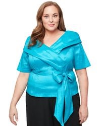 Alex Evenings - Plus Size V-neck Bow-trim Taffeta Blouse - Lyst