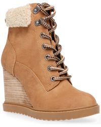 DV by Dolce Vita Sherman Faux-shearling Lace-up Wedge Booties - Brown