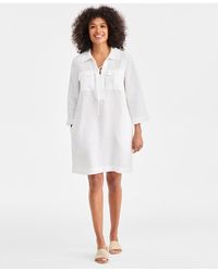 Charter Club - 100% Linen Lace-up 3/4-sleeve Utility Dress - Lyst