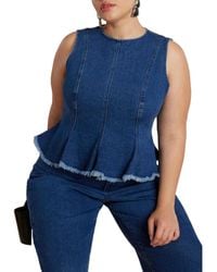 Eloquii - Plus Size Denim Peplum Top - Lyst