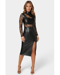 Bebe - Faux Leather Lace Illusion Midi Dress - Lyst