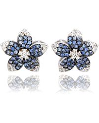 SUZY LEVIAN NEW YORK - Suzy Levian Sterling Silver Sapphire Created White Sapphire Flower Earrings - Lyst