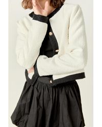 English Factory - White & Black Collarless Tweed Jacket - Lyst