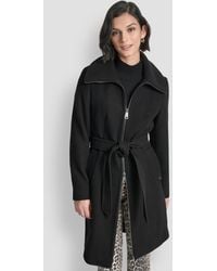 DKNY - Collared Neck Belted Coat - Lyst