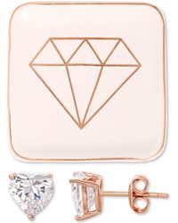 Giani Bernini - Cubic Zirconia Heart Solitaire Stud Earrings In 18k Rose Gold-plated Sterling Silver & Ceramic Trinket Dish, Created For Macy's - Lyst