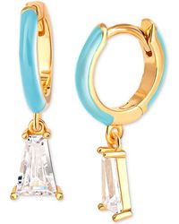 Giani Bernini - Cubic Zirconia & Blue Enamel Dangle Hoop Earrings In 18k Gold-plated Sterling Silver, Created For Macy's - Lyst