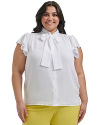 Calvin Klein - Plus Size Solid-color Tie Cap-sleeve Blouse - Lyst