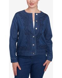 Ruby Rd. - Petite Dark Stretch Denim Embroidered Jacket - Lyst