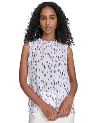 Calvin Klein - Printed Ruffled-neck Sleeveless Blouse - Lyst