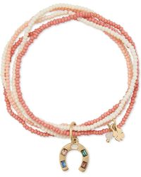 Lucky Brand Gold-tone Stone Horseshoe Multi-strand Stretch Bracelet - Pink