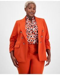 Tahari - Asl Plus Size Double-breasted Ruched-sleeve Jacket - Lyst