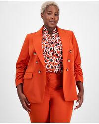Tahari - Asl Plus Size Double-breasted Ruched-sleeve Jacket - Lyst