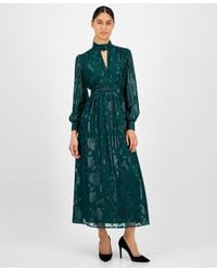 Anne Klein - Floral Chiffon Split-neck Maxi Dress - Lyst