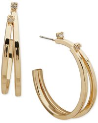 Anne Klein - Gold-tone Medium Pave Double-row C-hoop Earrings - Lyst
