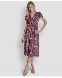 knee length dresses for ladies DKNY Floral Midi Dress with Flutter Sleeves