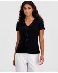 Anne Klein Essentials - Petite Ruffle-trim V-neck Top - Lyst