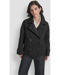 DKNY - Short Double Breasted Collared Coat - Lyst