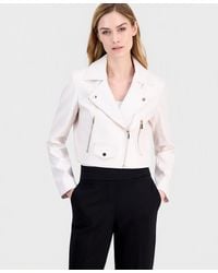 Anne Klein - Faux Leather Cropped Moto Jacket - Lyst