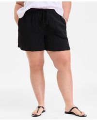 On 34th - Plus Size Cotton Gauze Drawstring Curved Shorts - Lyst