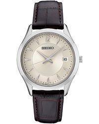 Seiko - Essential Brown Leather Strap Watch 39.4mm - Lyst