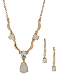 Anne Klein - Gold-tone Mixed Stone Lariat Necklace & Drop Earrings Set - Lyst