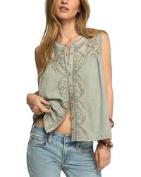 Lucky Brand - Floral-print Lace Button-through Tank Top - Lyst