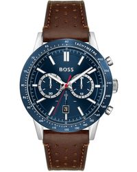 BOSS - Allure Chronograph Brown Leather Strap Watch 44mm - Lyst